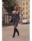 Rochie gri închis cu talie cravată 9729 - Magazin online - Boutique